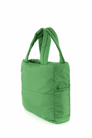 Kadın Saten Kumaş Dolgulu Shopper Çanta Yeşil